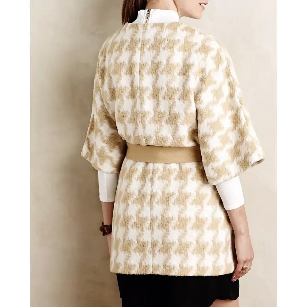 Elevenses Anthropologie Belted Jacket Women’s Sz M/L Kimono Coat Houndstooth - Picture 14 of 15
